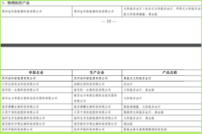 好消息!尚科太陽能殺蟲燈入選江蘇省綠色防控產品名錄